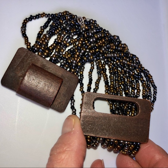Gorgeous multi-strand, black & copper beaded bracelet w/ wooden closure, NWOT - Picture 10 of 14